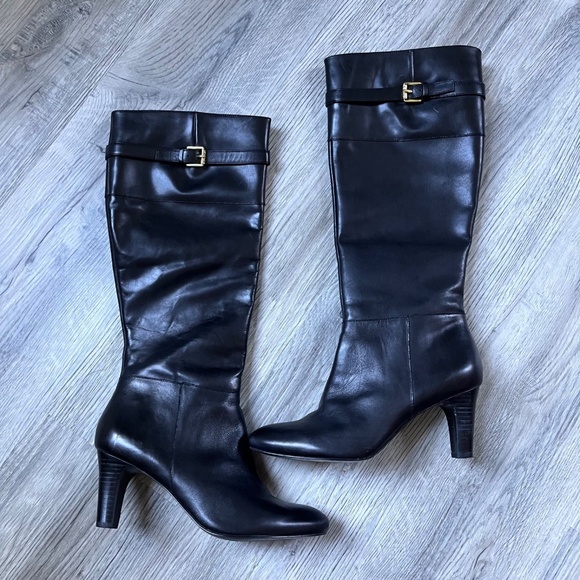 Ralph Lauren Susie Black Leather tall Boot, 3” Heel, Size 8.5 womens - Picture 1 of 7